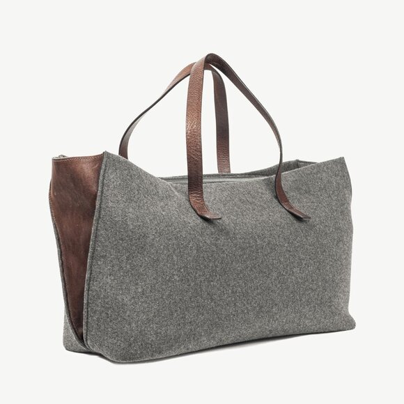 Brunello Cucinelli Grey Wool-Felt Leather-Trim Tote - Picture 2 of 10
